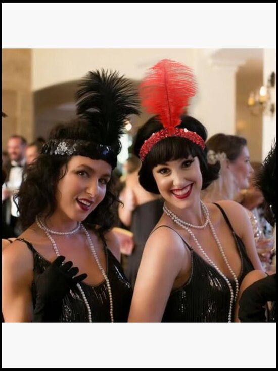 1920s Flapper Headband Black Sequins Feather Gatsby Party Hair Accessory 20 Pack main image 4